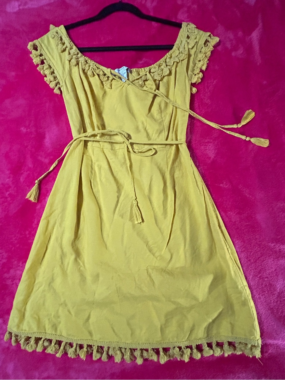 Forever 21 - Yellow Tassel-Trim Linen Dress - Women